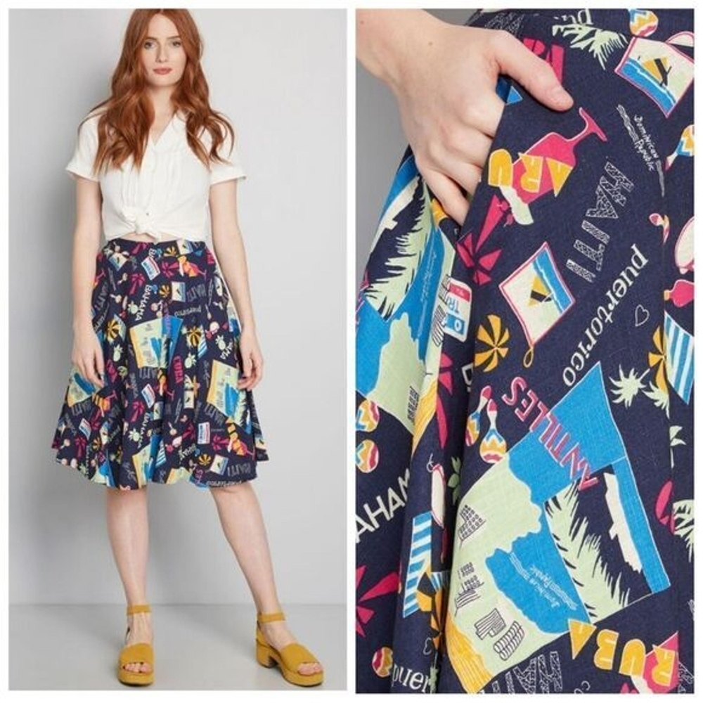 ModCloth Just This Sway Tropical Vacation A-line Skirt